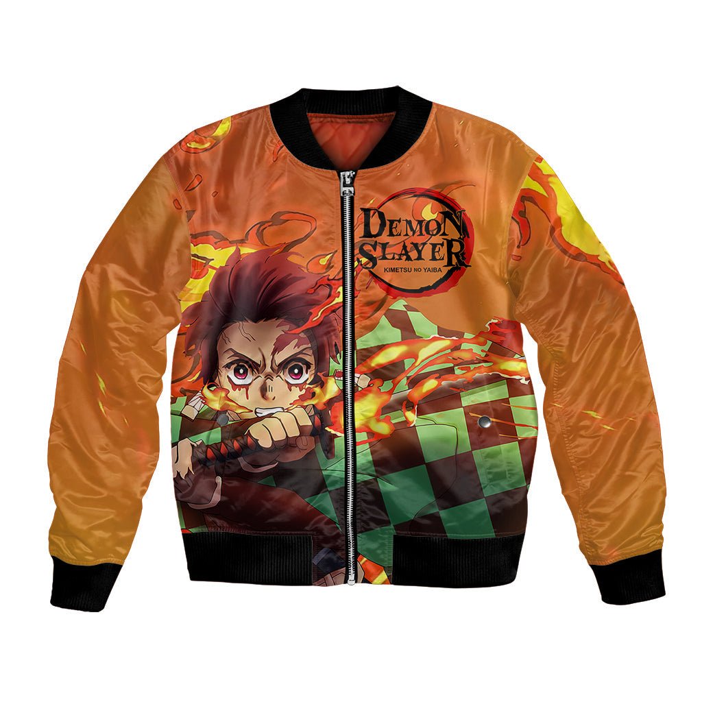 Anime Demon Slayers Kamado Tanjiro Bomber Jacket Hinokami Kagura TS07 - The Mazicc - Unisex - S - Orange