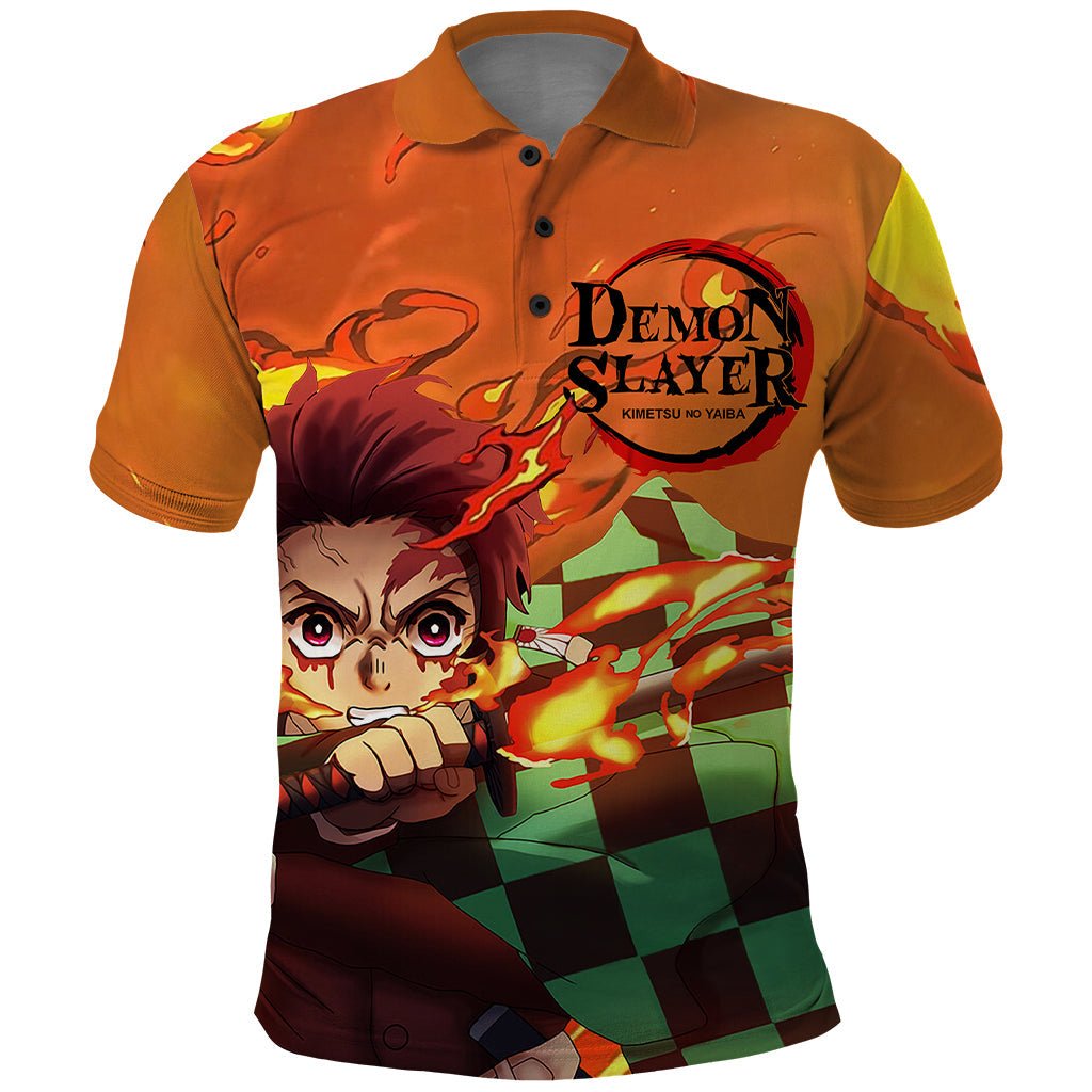 Anime Demon Slayers Kamado Tanjiro Polo Shirt Hinokami Kagura TS07 - The Mazicc - Adult - S - Orange