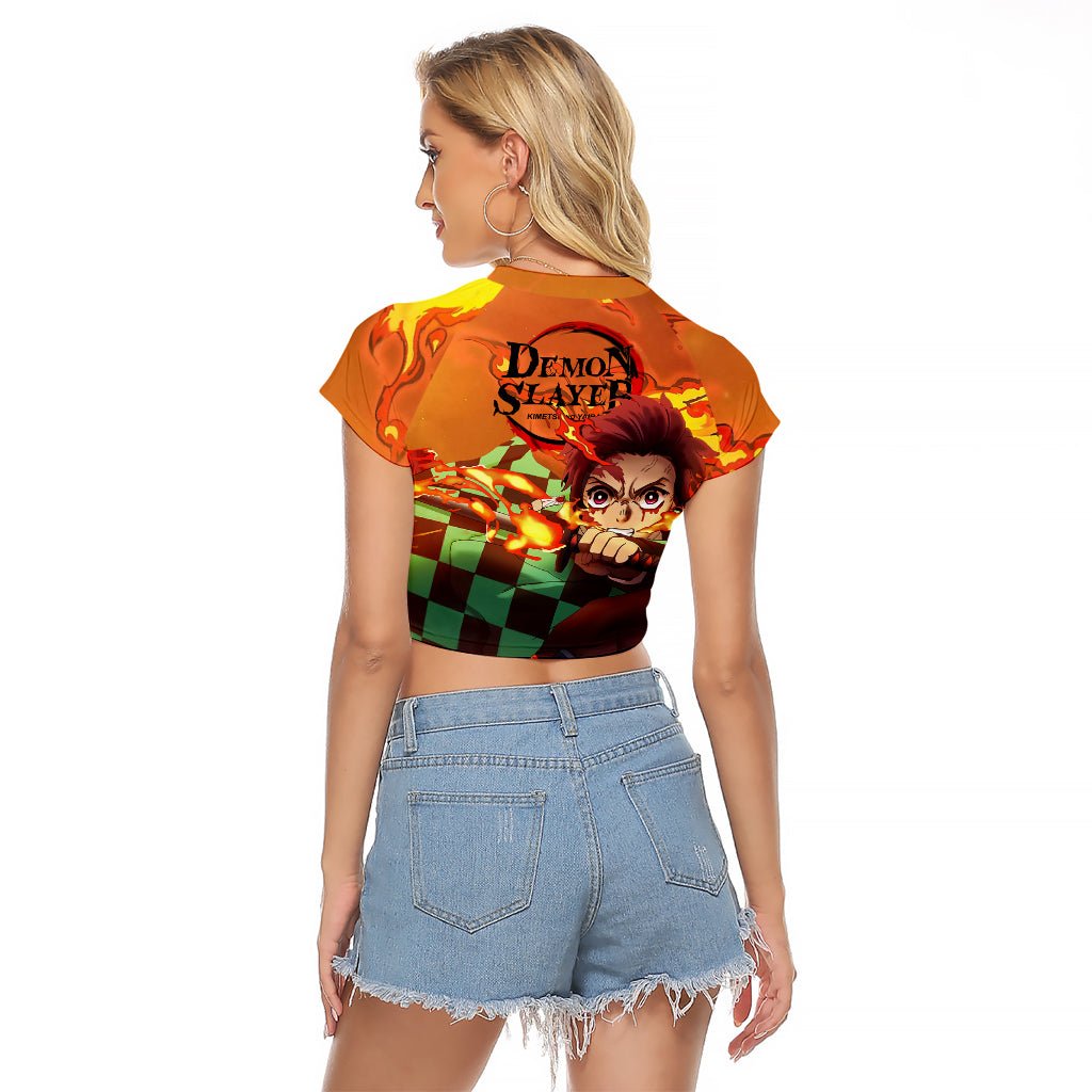 Anime Demon Slayers Kamado Tanjiro Raglan Cropped T Shirt Hinokami Kagura TS07 - The Mazicc - Female - S - Orange