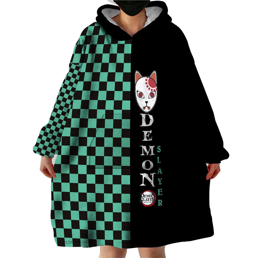 Anime Demon Slayers Tanjiro Wearable Blanket Hoodie Ichimatsu Checkered Pattern TS07 - The Mazicc - Adult - One Size - Art