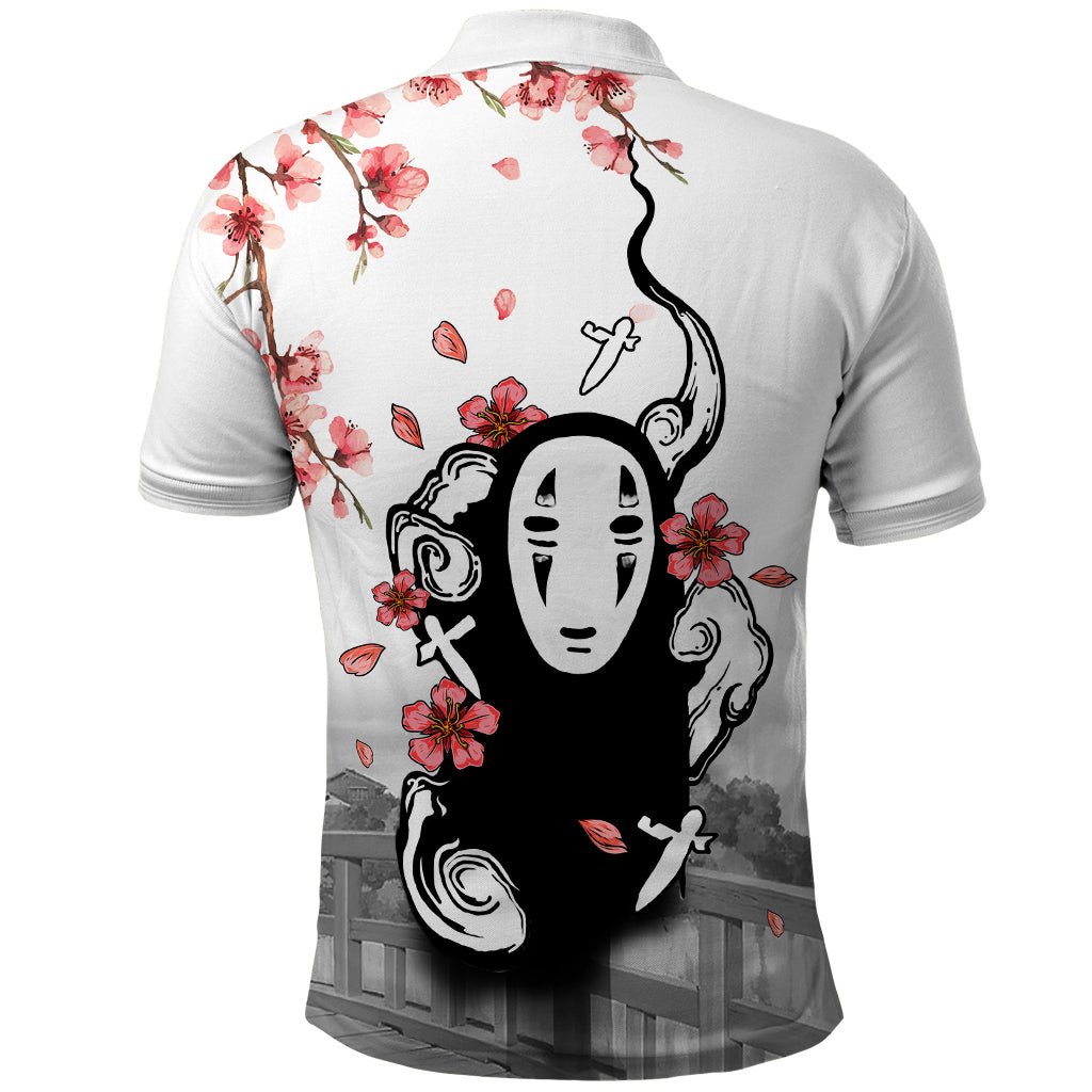 Anime Movie No Face Polo Shirt Sakura Sumi-e Style TS07 - The Mazicc - Adult - S - White