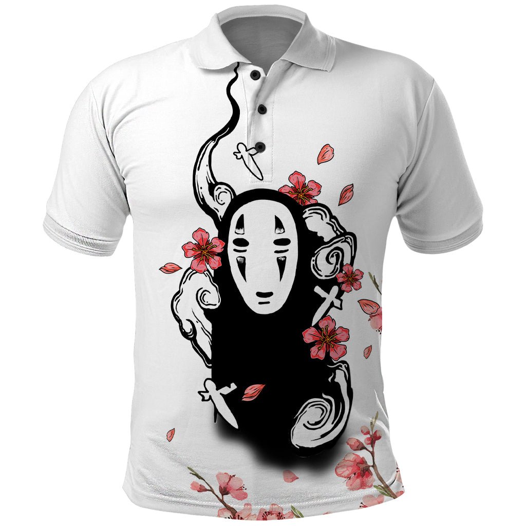 Anime Movie No Face Polo Shirt Sakura Sumi-e Style TS07 - The Mazicc - Adult - S - White