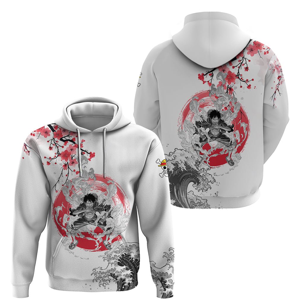 Anime One Piece Luffy Strawhat Hoodie Sumi-e Painting Style TS07 - The Mazicc - Pullover Hoodie - S - White