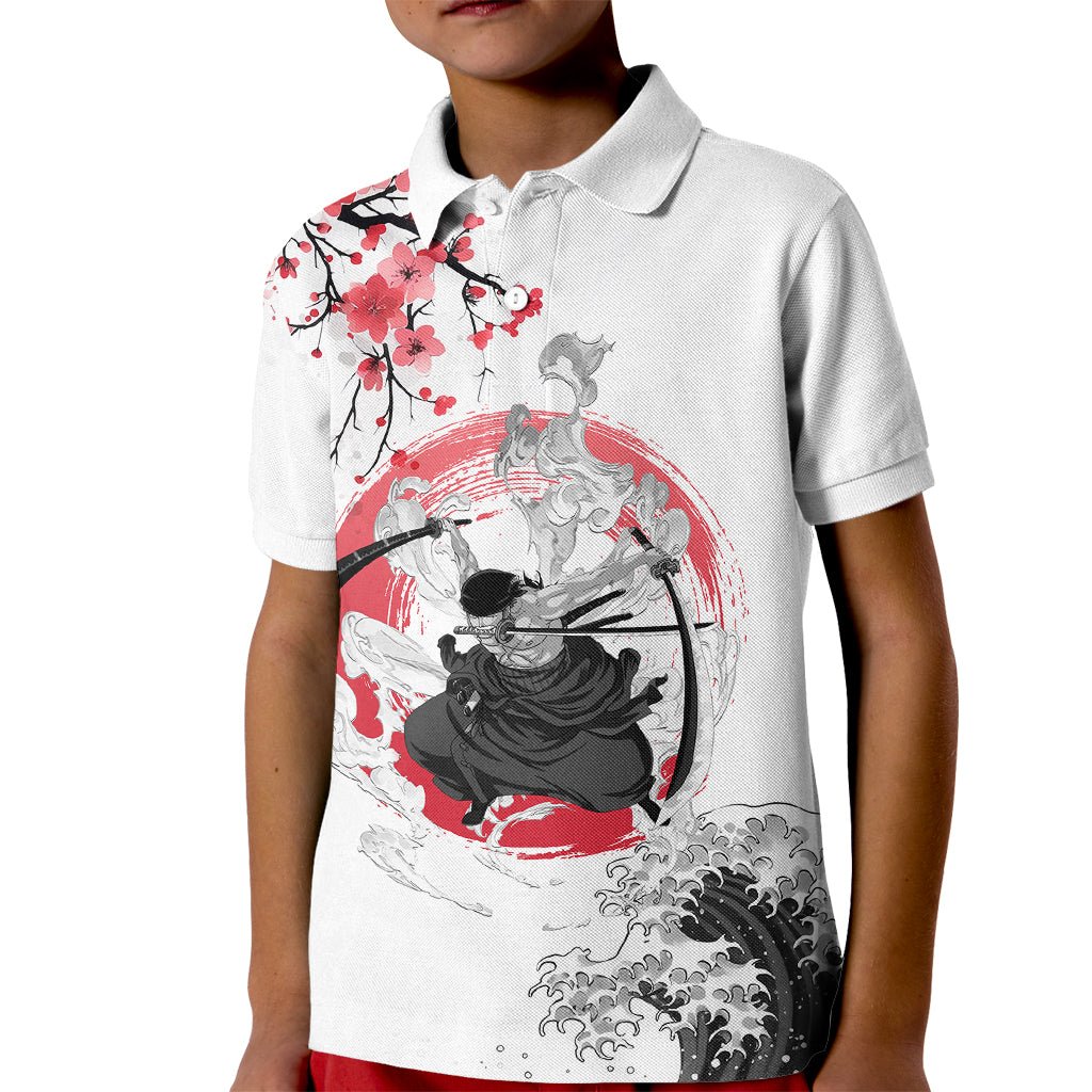 Anime One Piece Roronoa Zoro Kid Polo Shirt Sumi-e Painting Style TS07 - The Mazicc - Kid - Toddler 2T - White