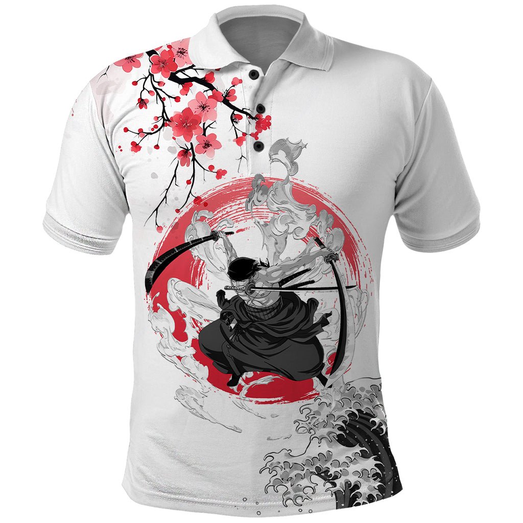 Anime One Piece Roronoa Zoro Polo Shirt Sumi-e Painting Style TS07 - The Mazicc - Adult - S - White
