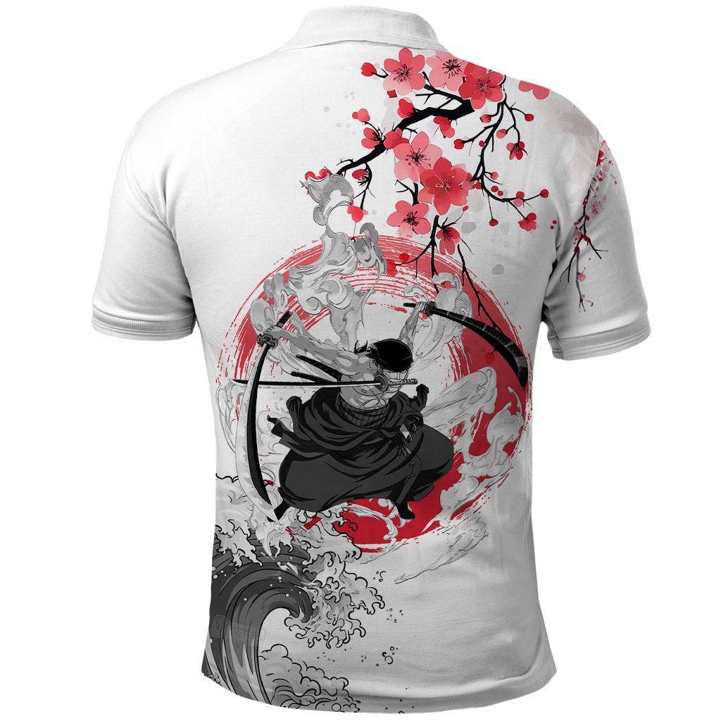 Anime One Piece Roronoa Zoro Polo Shirt Sumi-e Painting Style TS07 - The Mazicc - Adult - S - White