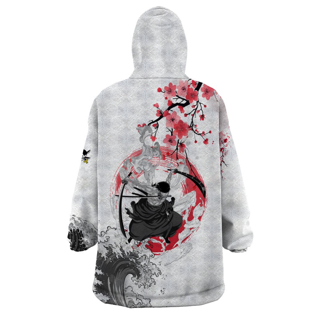 Anime One Piece Roronoa Zoro Wearable Blanket Hoodie Sumi-e Painting Style TS07 - The Mazicc - Adult - One Size - White