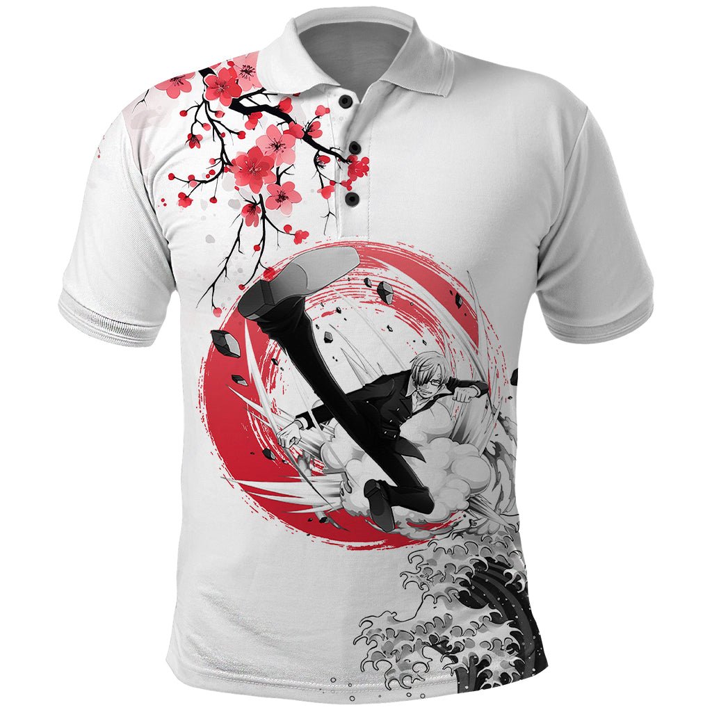 Anime One Piece Sanji Blackleg Polo Shirt Sumi-e Painting Style TS07 - The Mazicc - Adult - S - White
