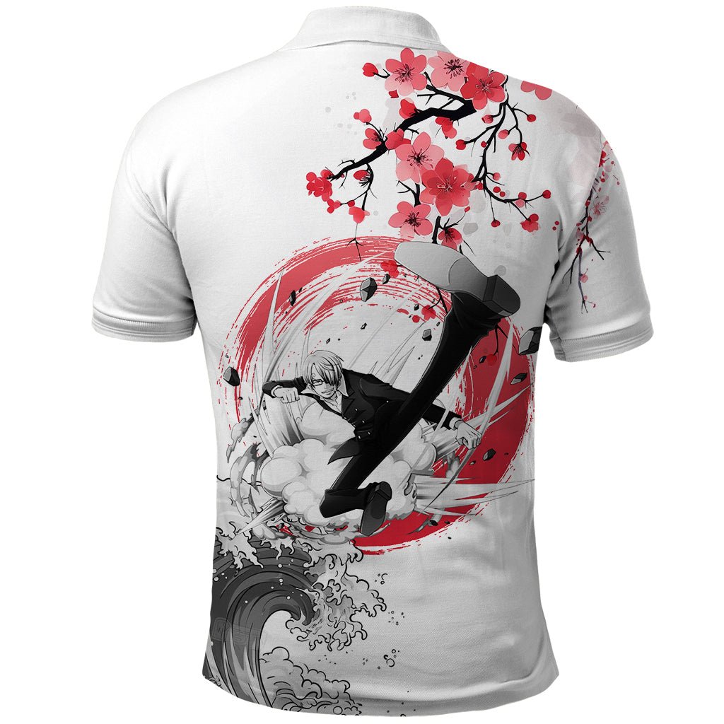 Anime One Piece Sanji Blackleg Polo Shirt Sumi-e Painting Style TS07 - The Mazicc - Adult - S - White
