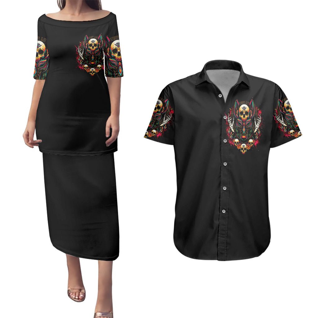 Anubis Skull Couples Matching Puletasi Dress and Hawaiian Shirt Skull Anubis Don't Try To Figured Me Out DT01 - The Mazicc - S - S - Black