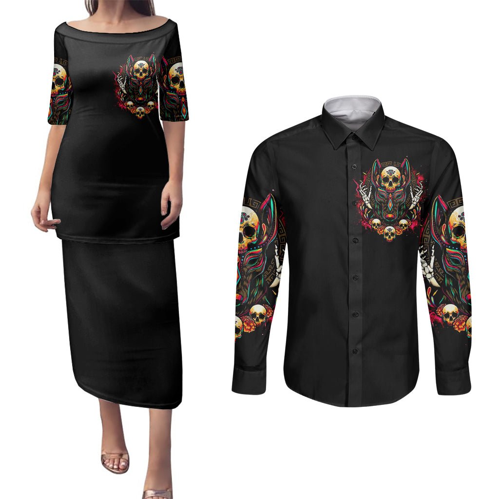 Anubis Skull Couples Matching Puletasi Dress and Long Sleeve Button Shirts Skull Anubis Don't Try To Figured Me Out DT01 - The Mazicc - S - S - Black
