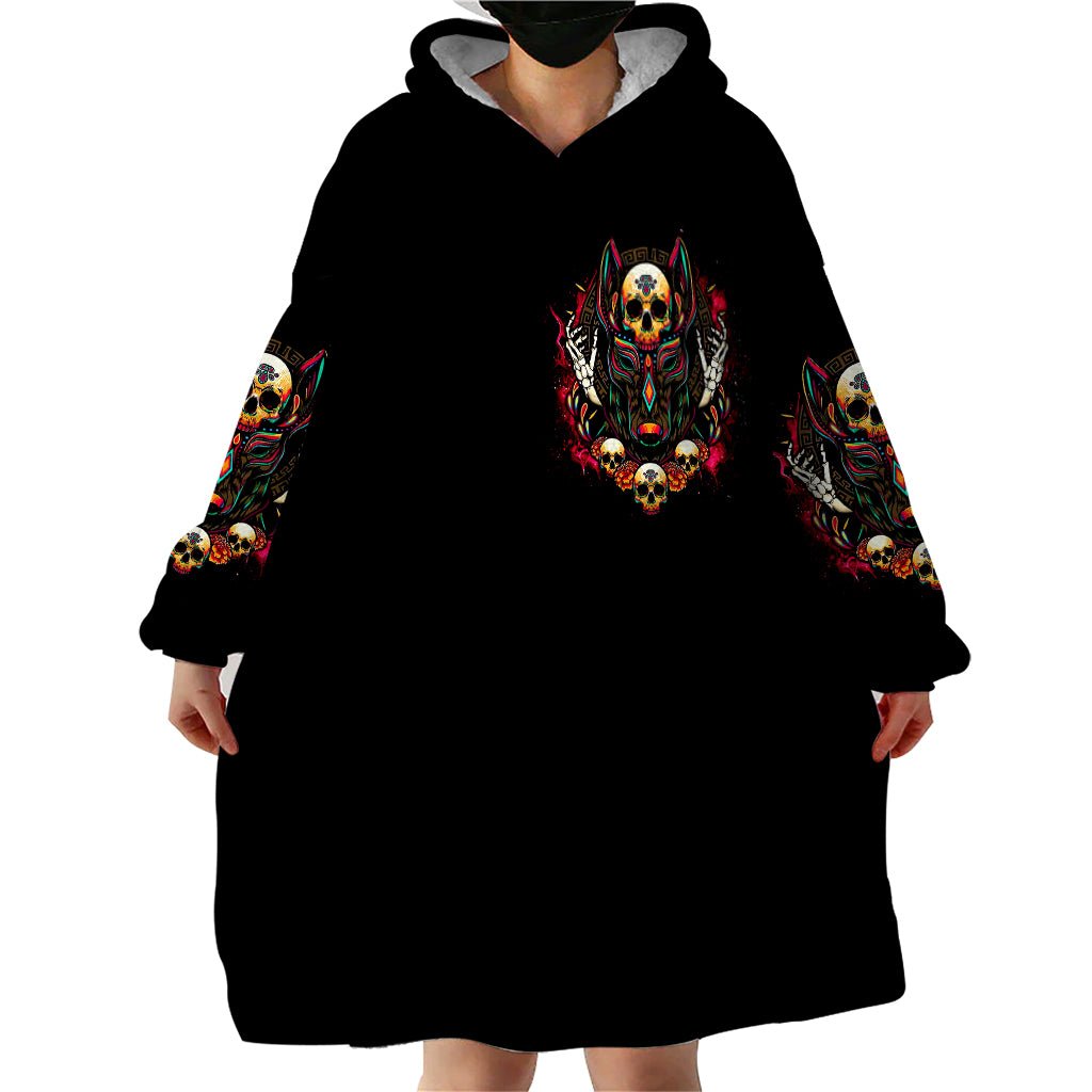 Anubis Skull Wearable Blanket Hoodie Skull Anubis Don't Try To Figured Me Out DT01 - The Mazicc - Adult - One Size - Black