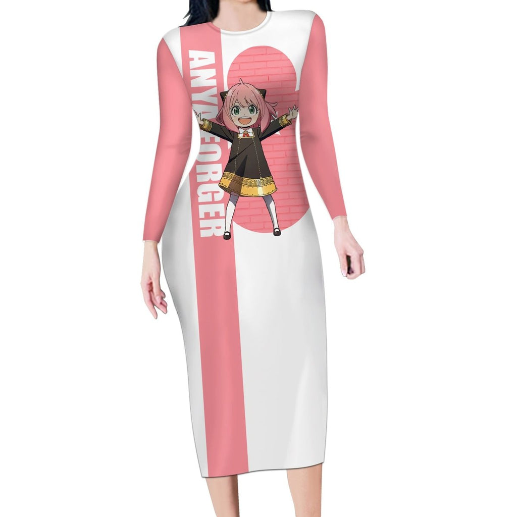 Anya Forger Long Sleeve Bodycon Dress Spy x Family TS04 - The Mazicc - Long Dress - S - White/Pink