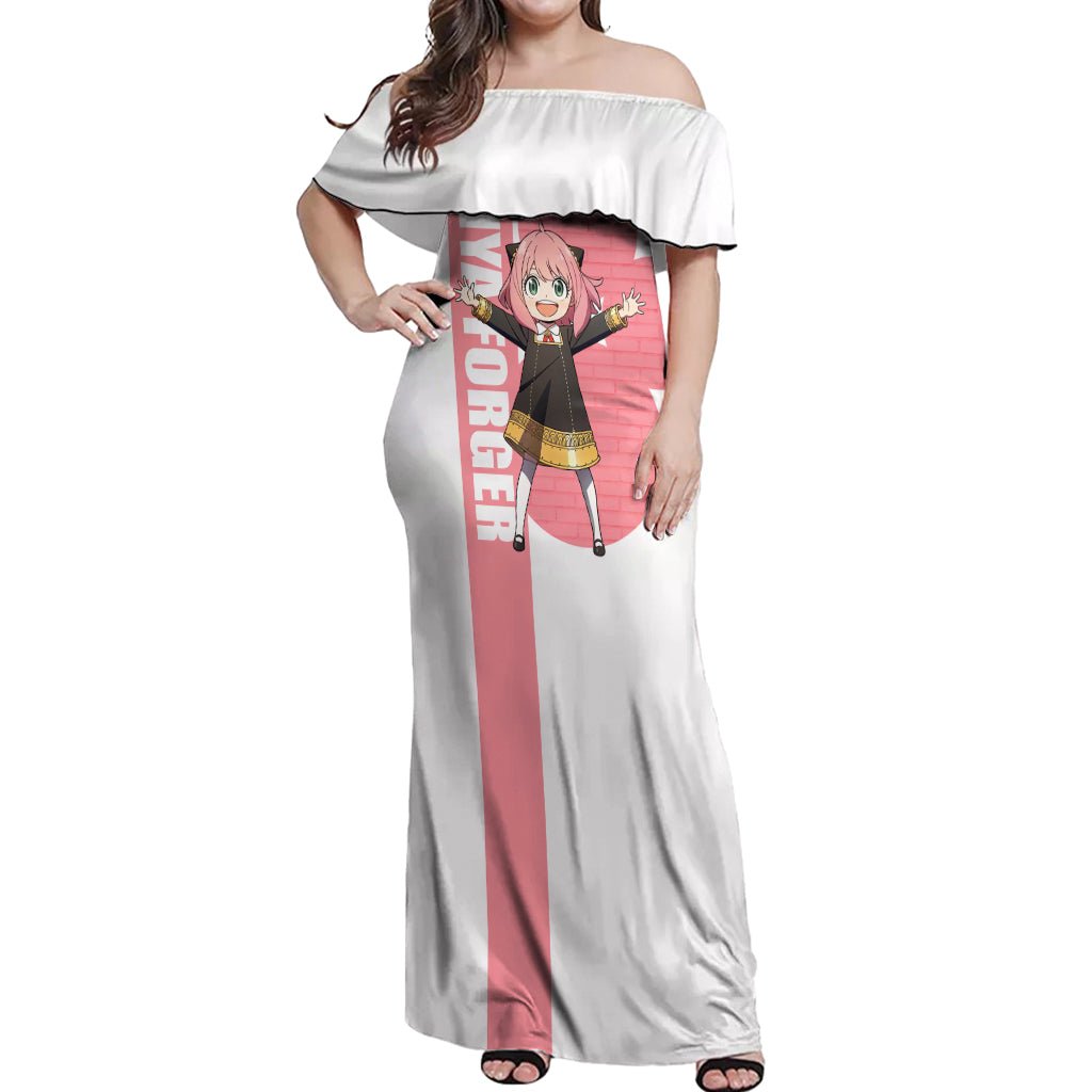 Anya Forger Off Shoulder Maxi Dress Spy x Family TS04 - The Mazicc - Women - S - White/Pink