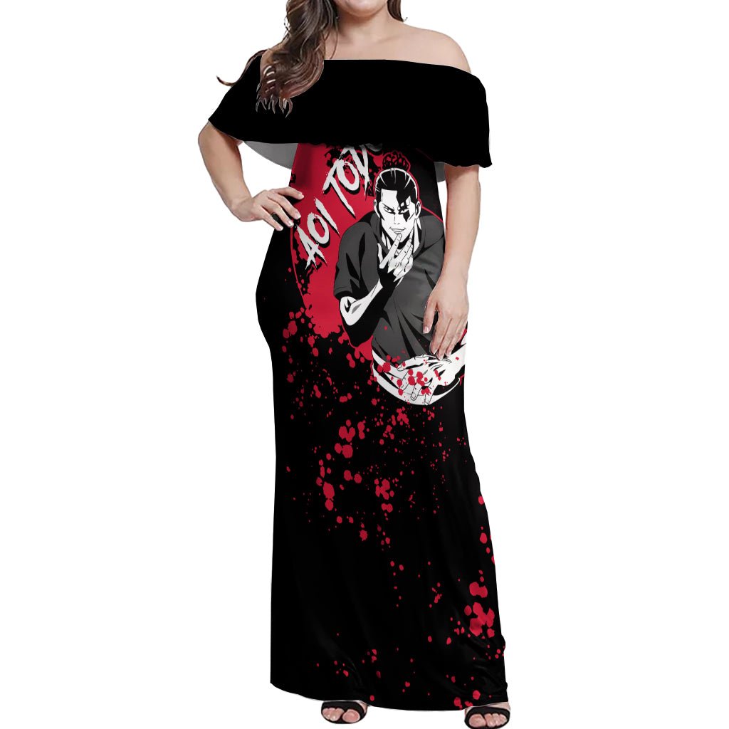 Aoi Todo Jujutsu Kaisen Off Shoulder Maxi Dress Manga Style Art TS04 - The Mazicc - Women - S - Black/Red