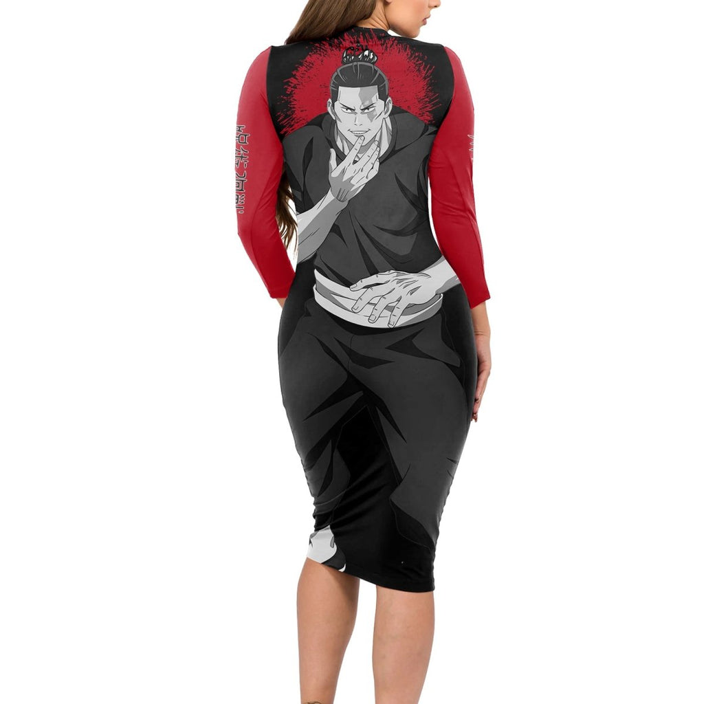 Aoi Todo Long Sleeve Bodycon Dress Monochrome TS04 - The Mazicc - Long Dress - S - Black/Red