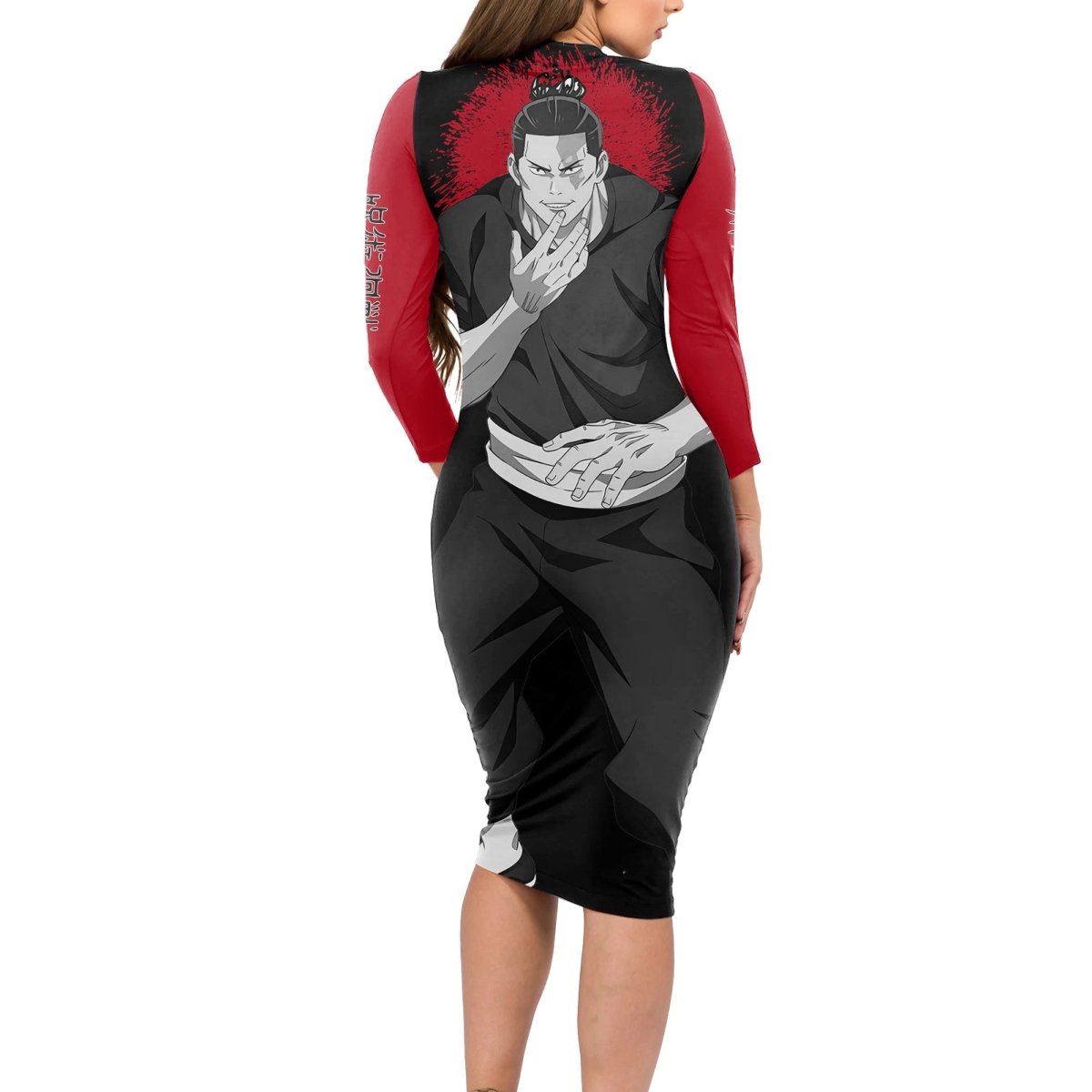 Aoi Todo Long Sleeve Bodycon Dress Monochrome TS04 - The Mazicc - Long Dress - S - Black/Red