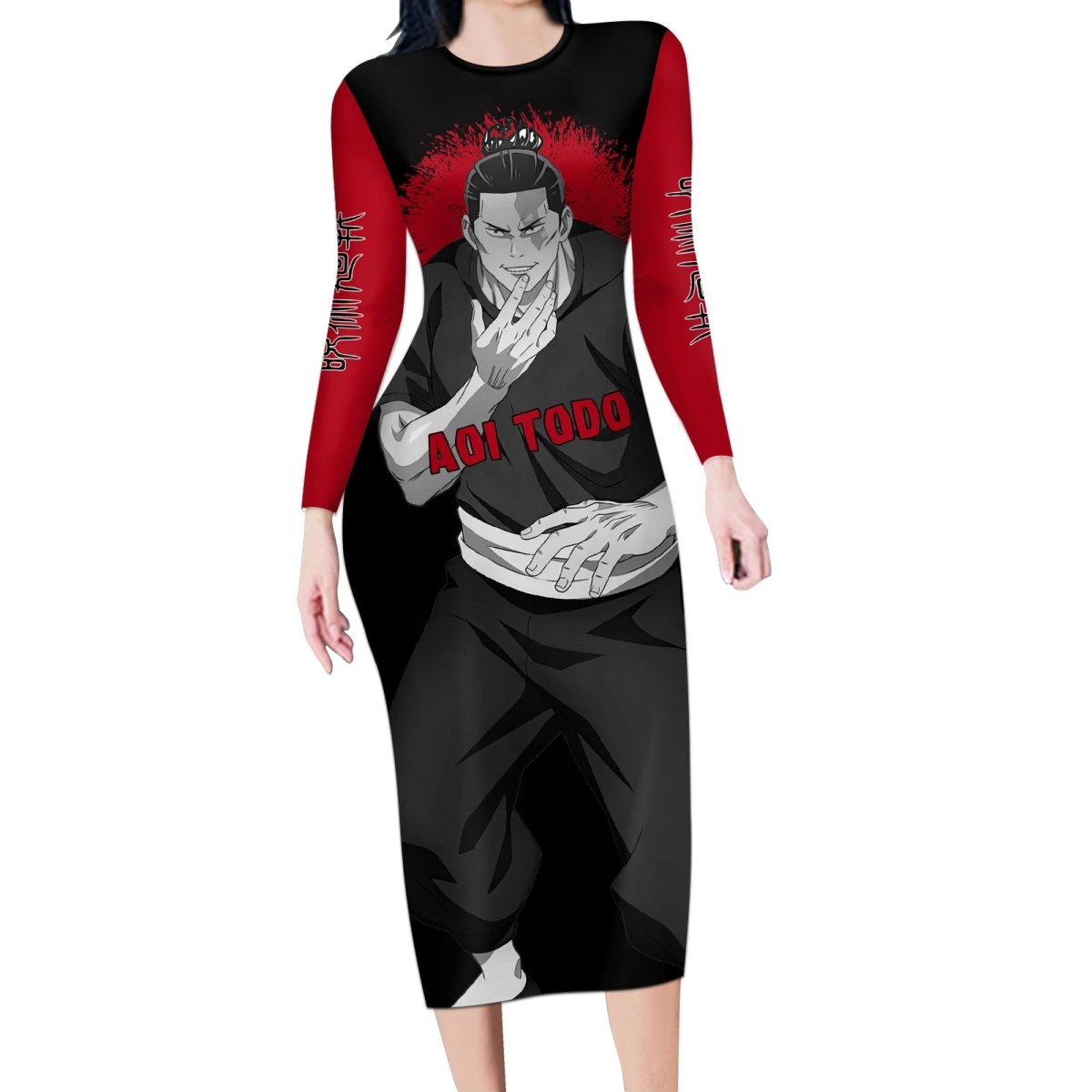 Aoi Todo Long Sleeve Bodycon Dress Monochrome TS04 - The Mazicc - Long Dress - S - Black/Red