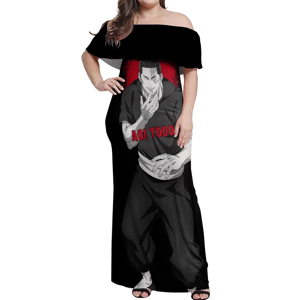 Aoi Todo Off Shoulder Maxi Dress Monochrome TS04 - The Mazicc - Women - S - Black/Red