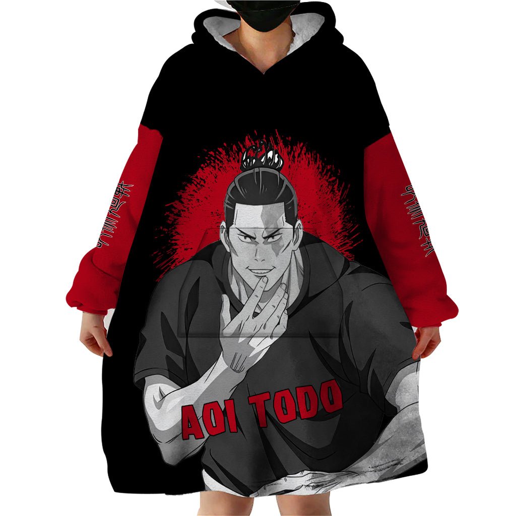 Aoi Todo Wearable Blanket Hoodie Monochrome TS04 - The Mazicc - Adult - One Size - Black/Red