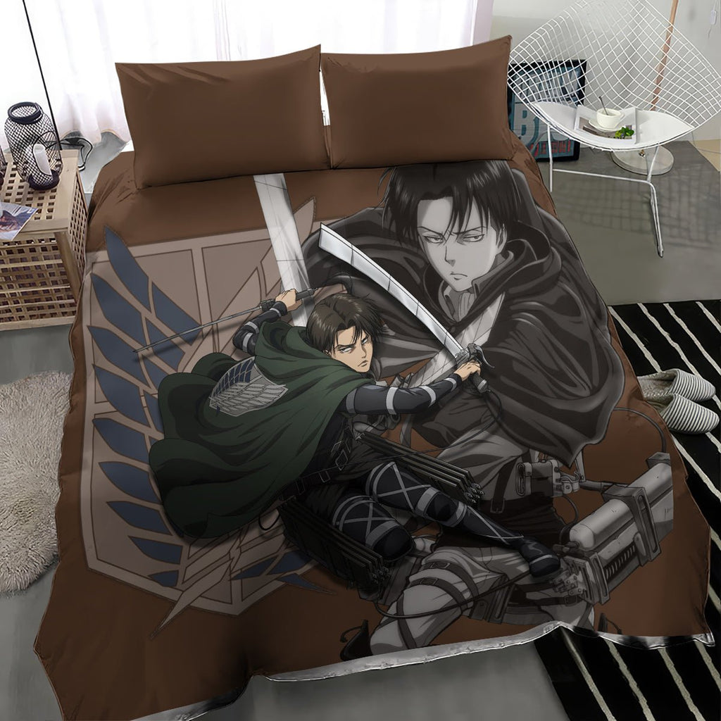AOT Levi Ackerman Bedding Set TS04 - The Mazicc - US Twin - 172cm x 218cm - Brown