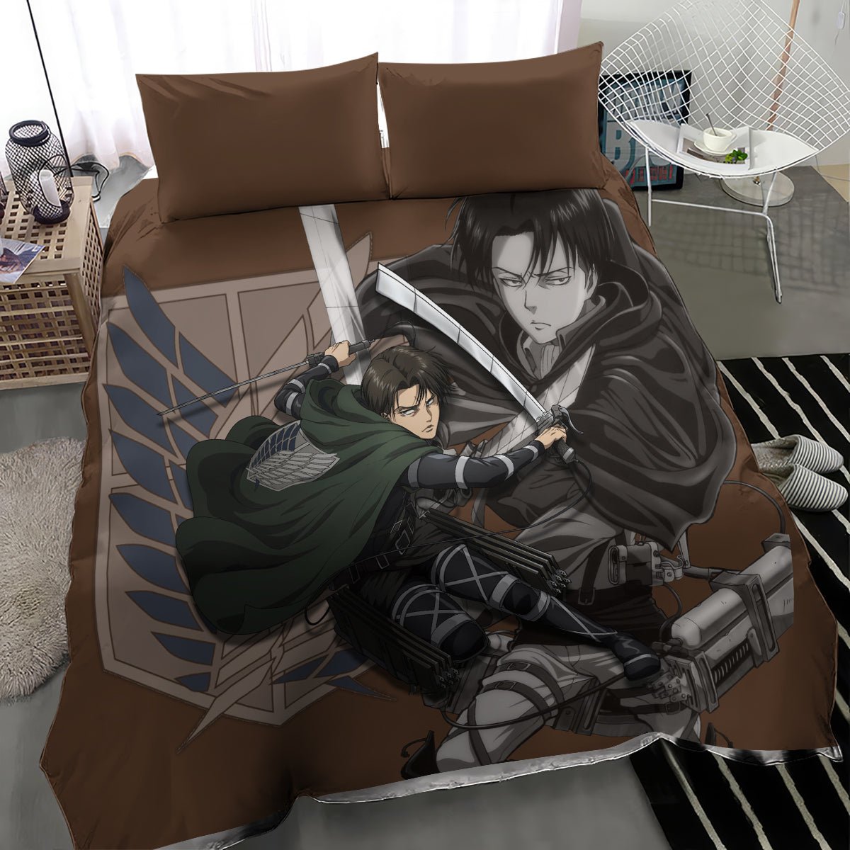 AOT Levi Ackerman Bedding Set TS04 - The Mazicc - US Twin - 172cm x 218cm - Brown
