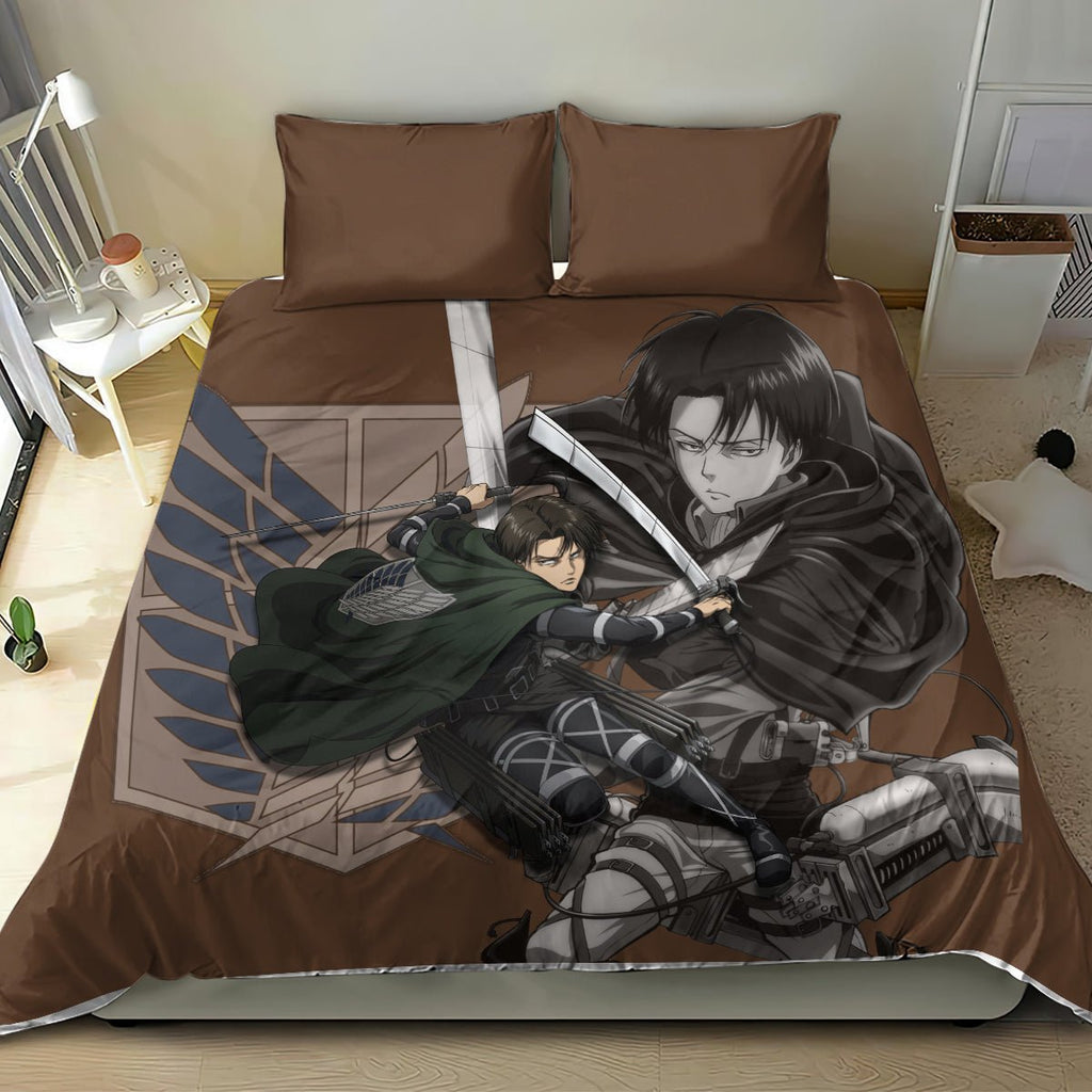 AOT Levi Ackerman Bedding Set TS04 - The Mazicc - US Twin - 172cm x 218cm - Brown