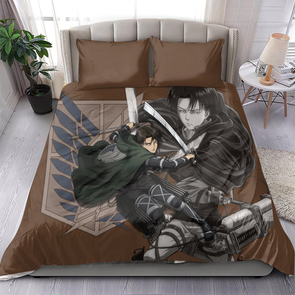 AOT Levi Ackerman Bedding Set TS04 - The Mazicc - US Twin - 172cm x 218cm - Brown