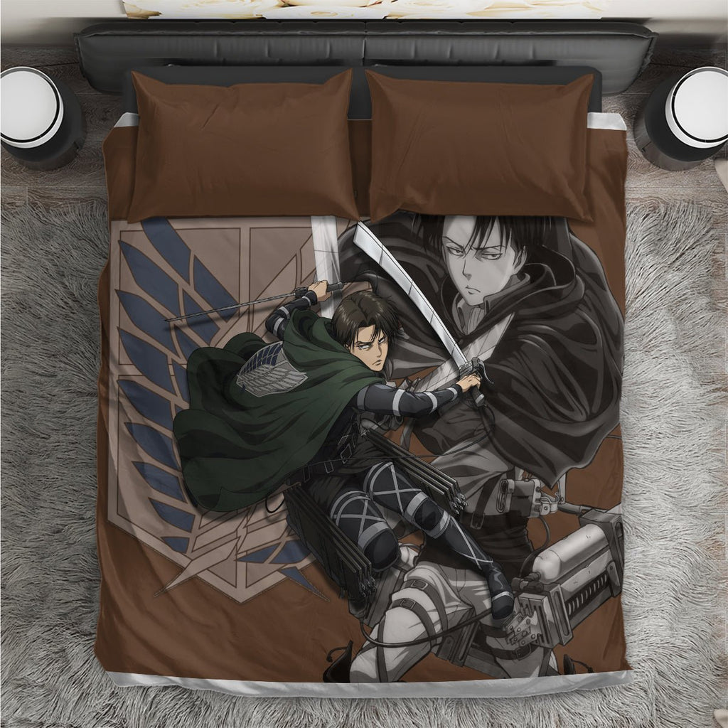 AOT Levi Ackerman Bedding Set TS04 - The Mazicc - US Twin - 172cm x 218cm - Brown