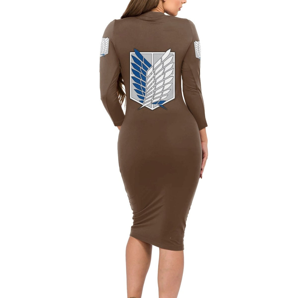 AOT Levi Ackerman Long Sleeve Bodycon Dress TS04 - The Mazicc - Long Dress - S - Brown