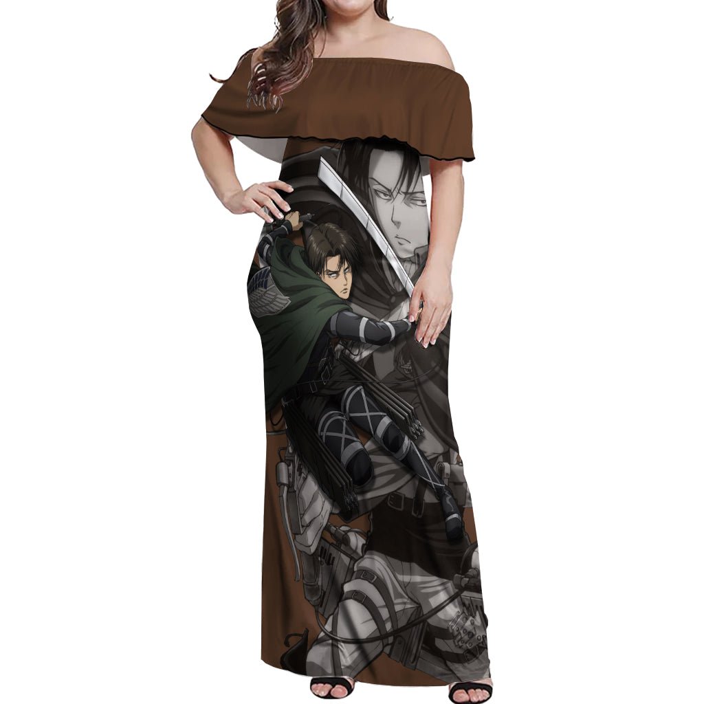 AOT Levi Ackerman Off Shoulder Maxi Dress TS04 - The Mazicc - Women - S - Brown
