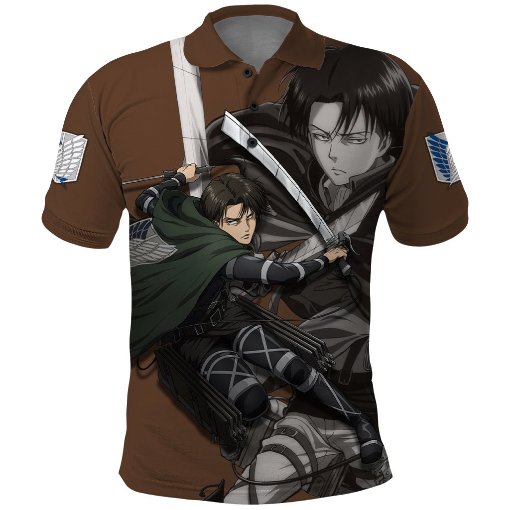 AOT Levi Ackerman Polo Shirt TS04 - The Mazicc - Adult - S - Brown