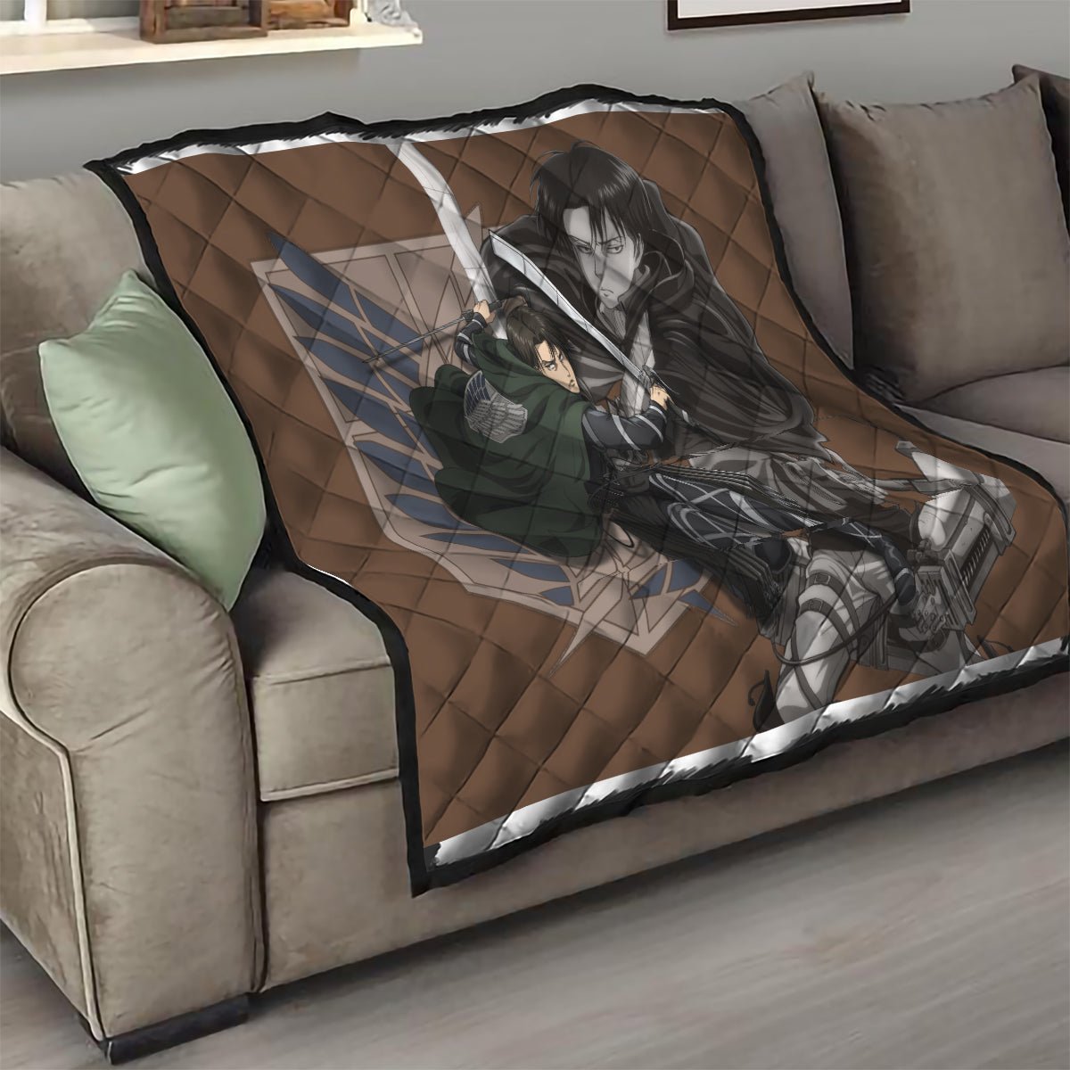 AOT Levi Ackerman Quilt TS04 - The Mazicc - Single - 130cm x 150cm - Brown
