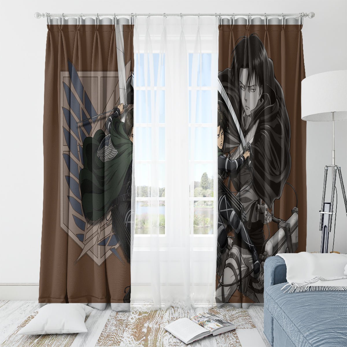 AOT Levi Ackerman Window Curtain TS04 - The Mazicc - With Grommets - 107cm x 213cm - Brown