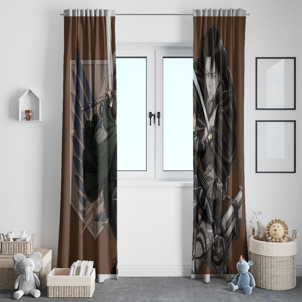 AOT Levi Ackerman Window Curtain TS04 - The Mazicc - With Hooks - 107cm x 213cm - Brown