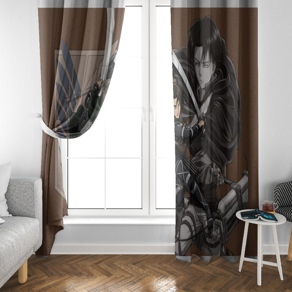 AOT Levi Ackerman Window Curtain TS04 - The Mazicc - With Hooks - 107cm x 213cm - Brown