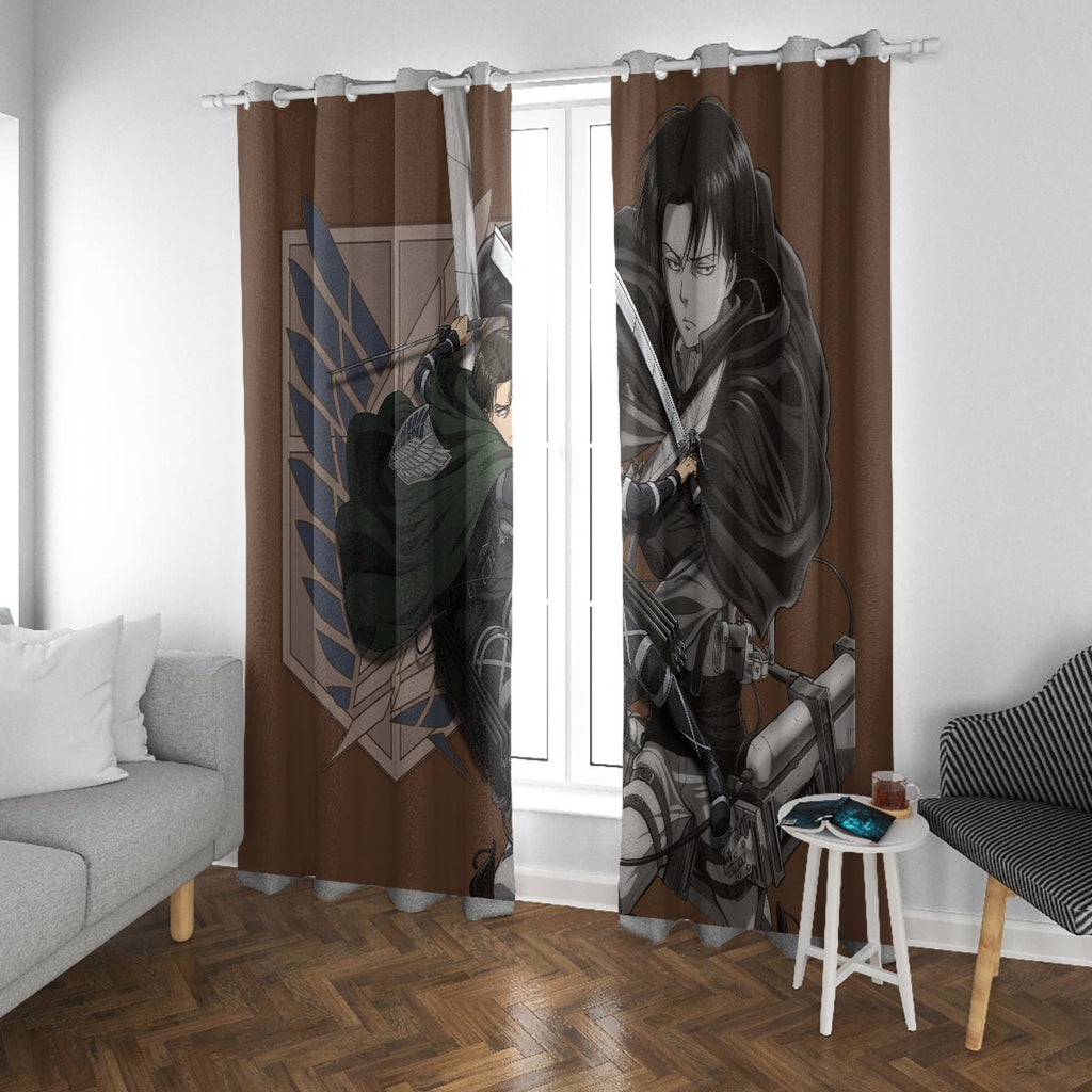 AOT Levi Ackerman Window Curtain TS04 - The Mazicc - With Grommets - 107cm x 213cm - Brown