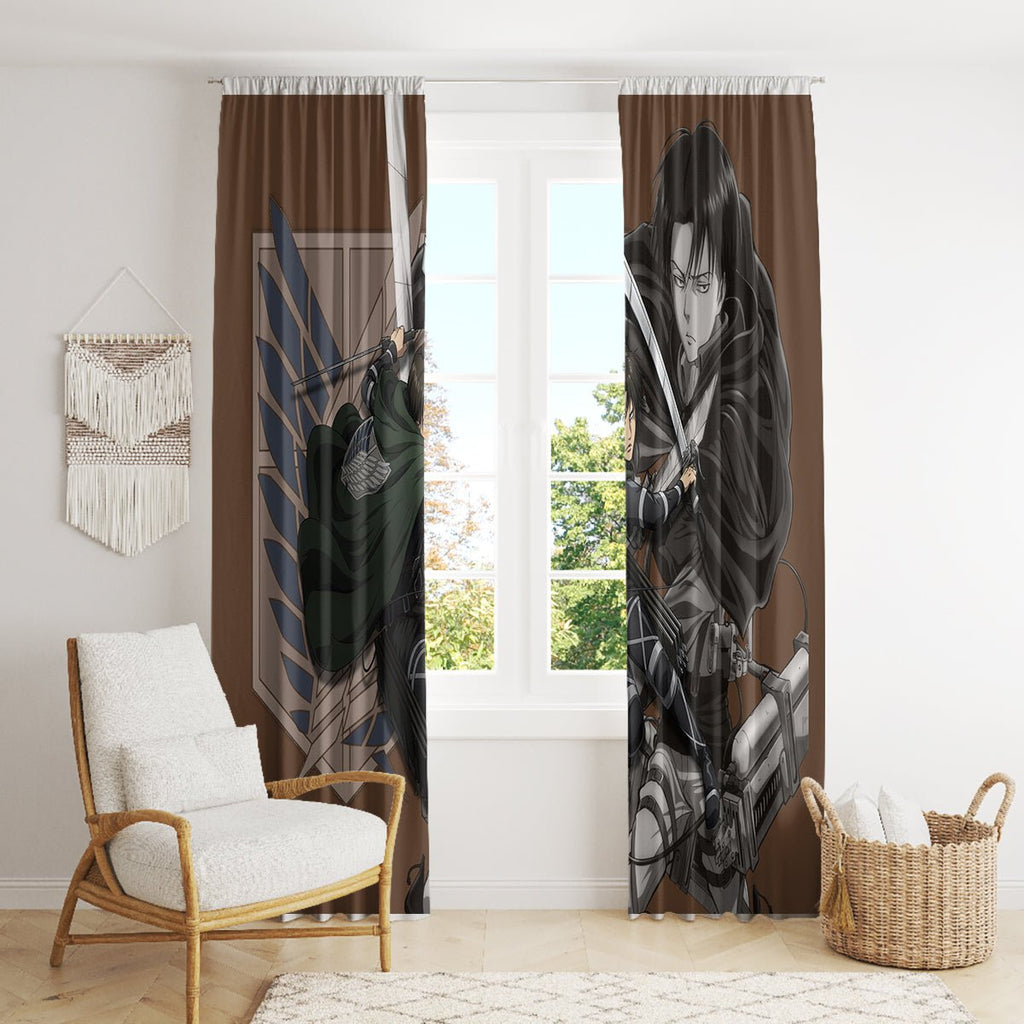 AOT Levi Ackerman Window Curtain TS04 - The Mazicc - With Hooks - 107cm x 213cm - Brown