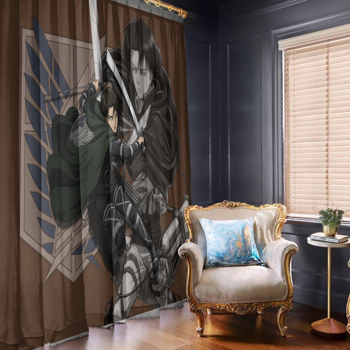 AOT Levi Ackerman Window Curtain TS04 - The Mazicc - With Hooks - 107cm x 213cm - Brown