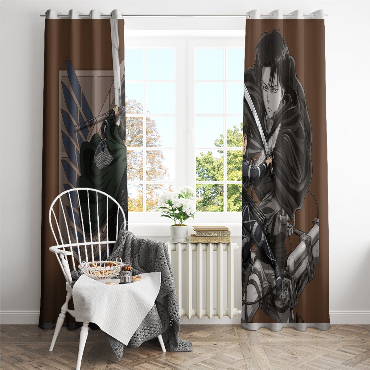 AOT Levi Ackerman Window Curtain TS04 - The Mazicc - With Grommets - 107cm x 213cm - Brown