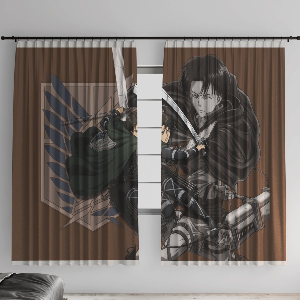 AOT Levi Ackerman Window Curtain TS04 - The Mazicc - With Hooks - 107cm x 213cm - Brown