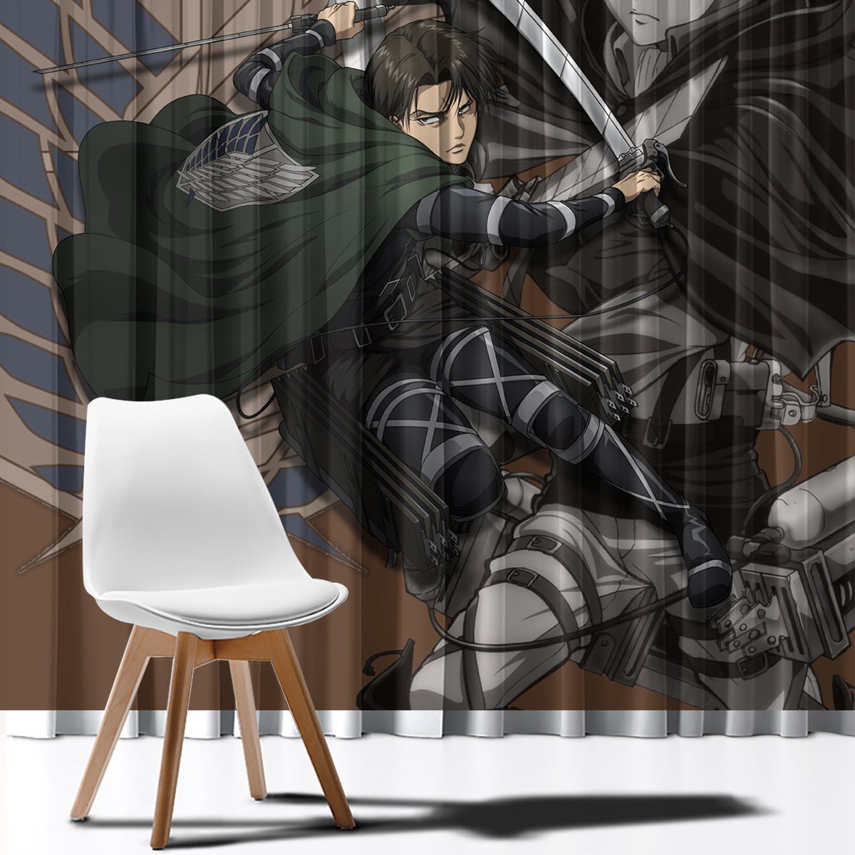 AOT Levi Ackerman Window Curtain TS04 - The Mazicc - With Hooks - 107cm x 213cm - Brown