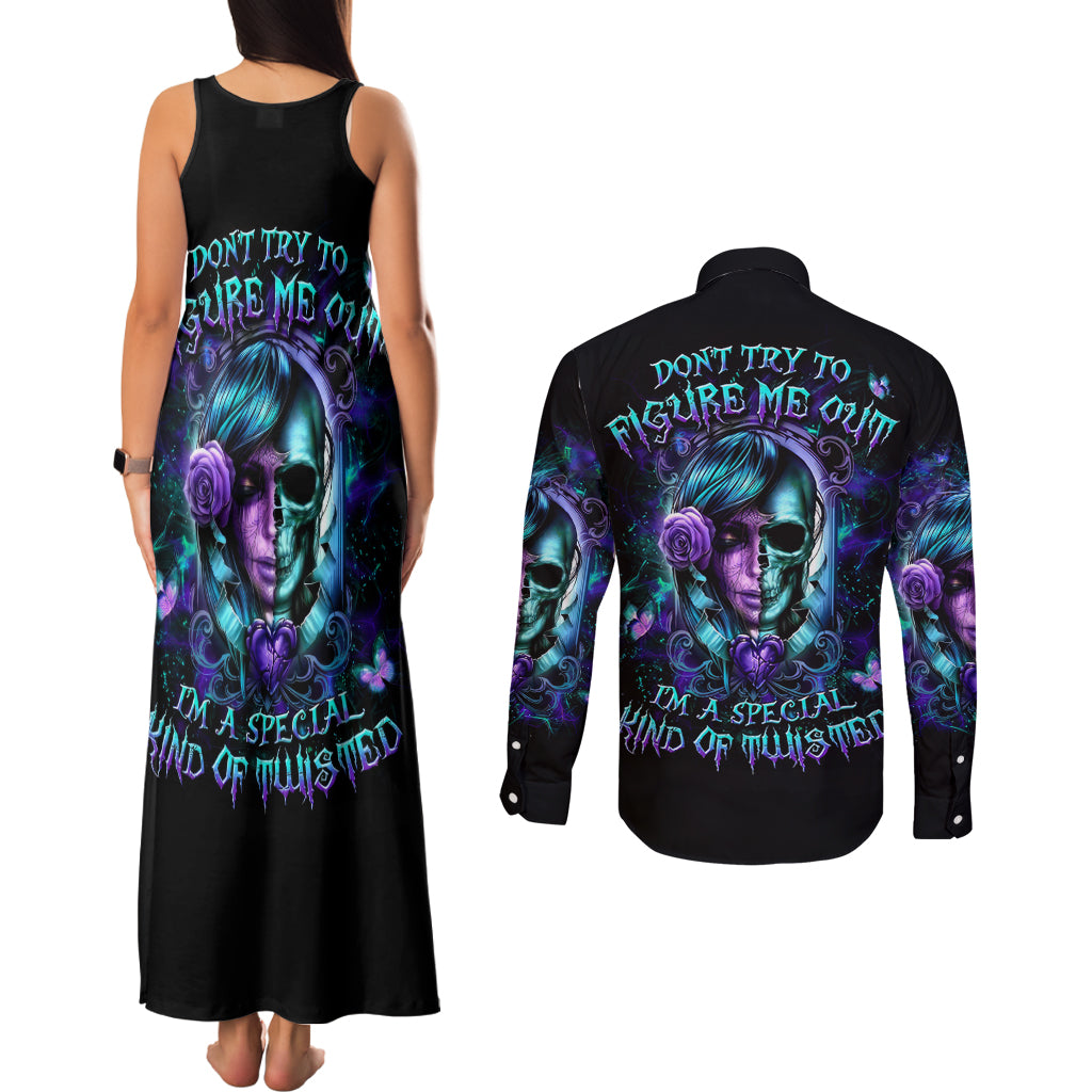 Lady Skull Couples Matching Tank Maxi Dress and Long Sleeve Button Shirt Don't Try To Figure Me Out I'm A Special Kind Of Twisted