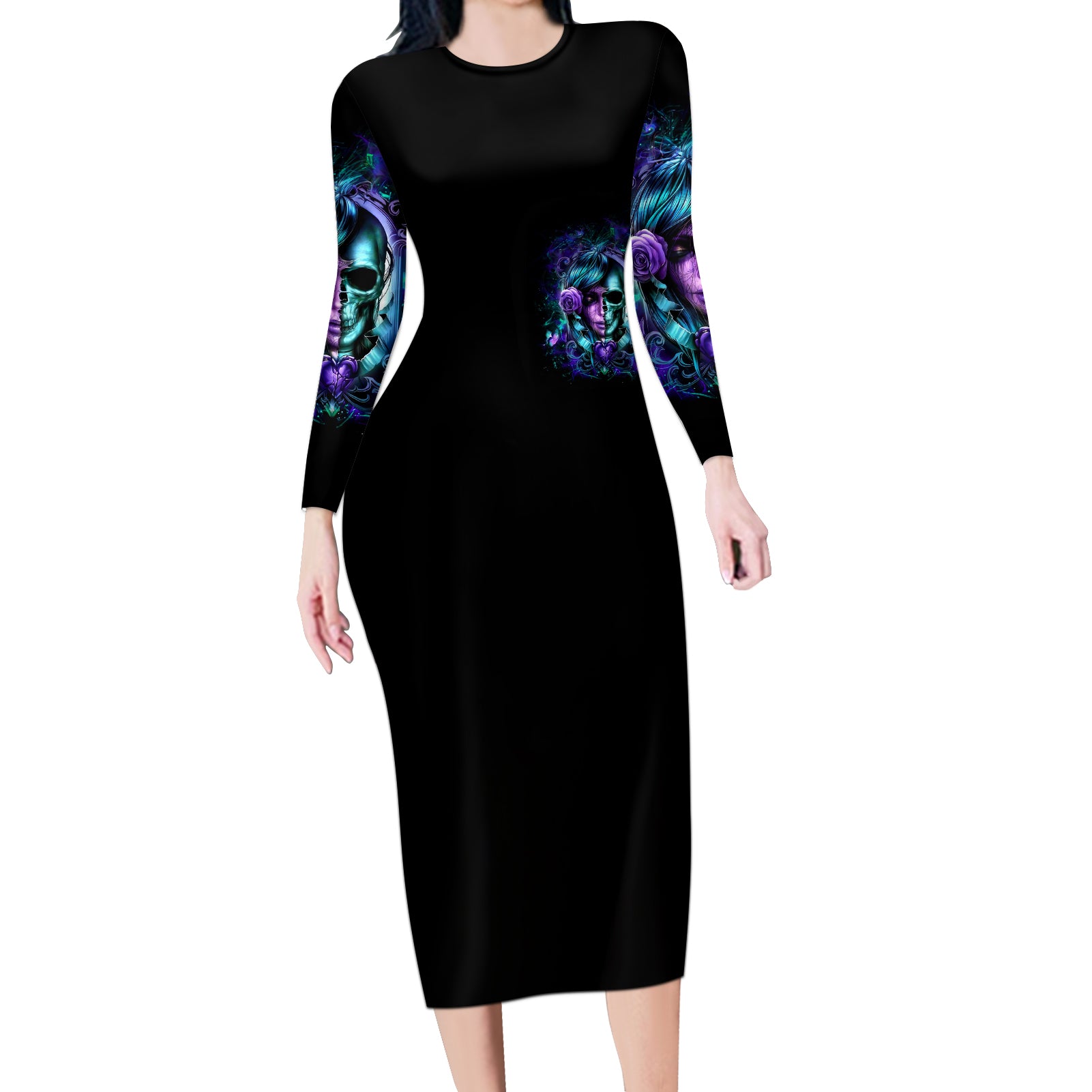 Lady Skull Long Sleeve Bodycon Dress Don't Try To Figure Me Out I'm A Special Kind Of Twisted