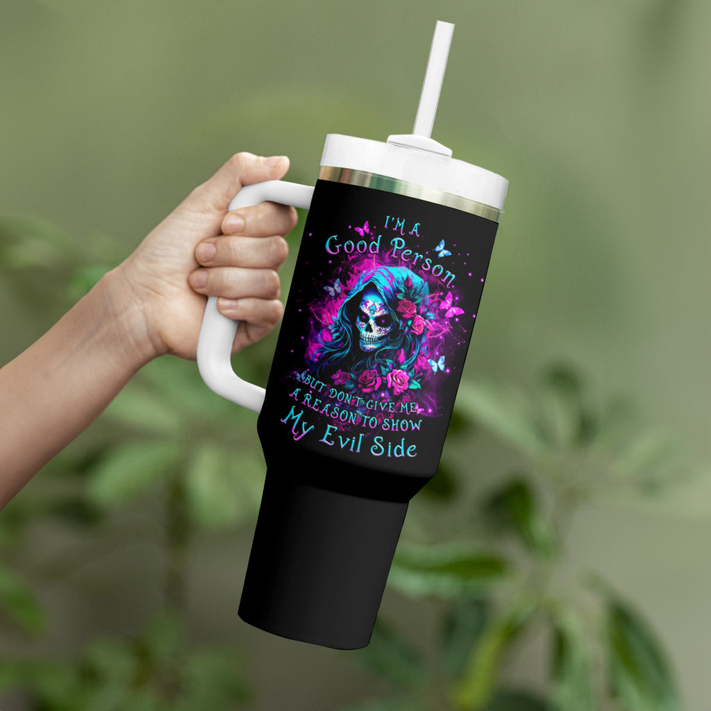 Witch Skull Tumbler With Handle I'm A Good Person But Don't Give Me A Reason To Show Evil Side