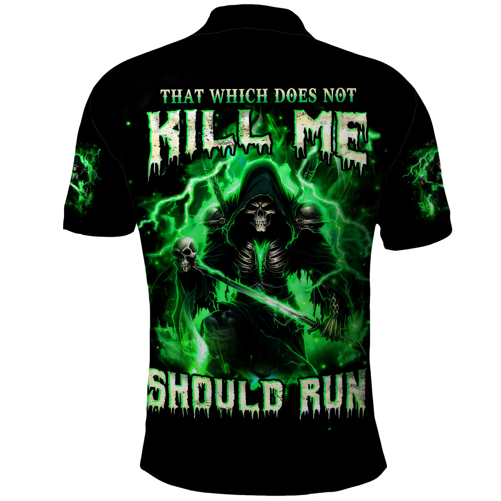 Reaper Skull Polo Shirt That Which Does Not Kill Me Should Run