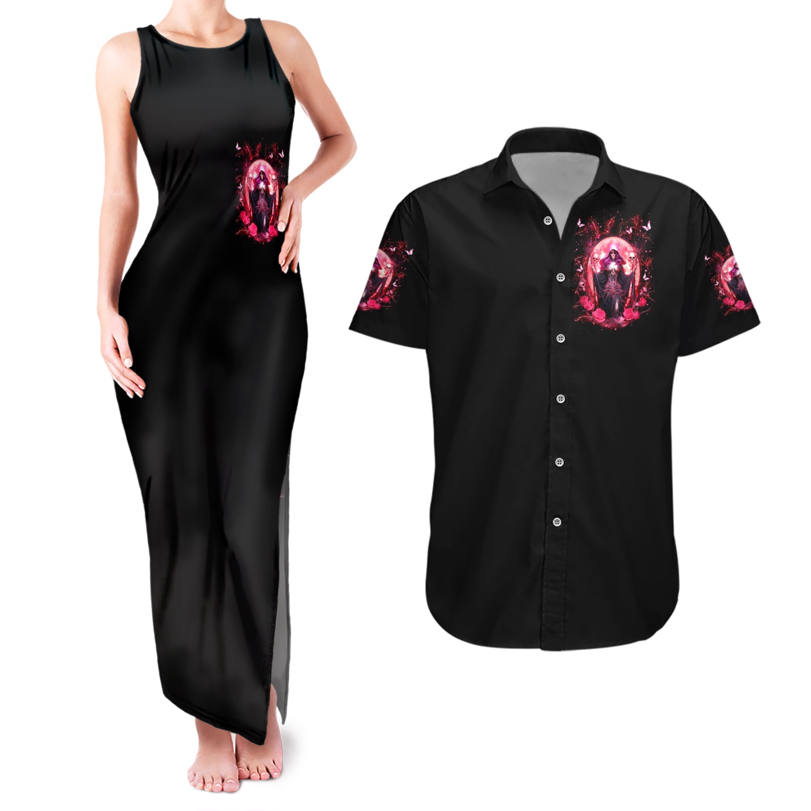Witch Skull Couples Matching Tank Maxi Dress and Hawaiian Shirt She Whispered Back Iam The Storm