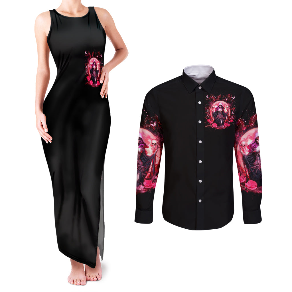 Witch Skull Couples Matching Tank Maxi Dress and Long Sleeve Button Shirt She Whispered Back Iam The Storm