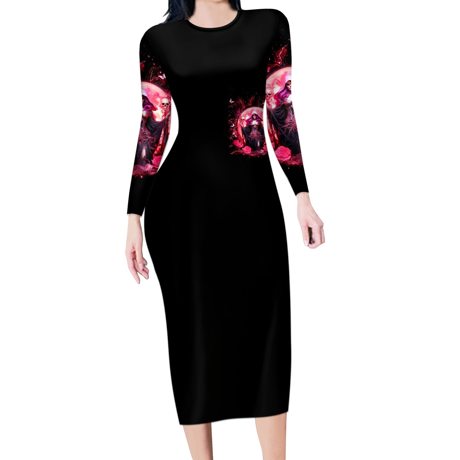 Witch Skull Long Sleeve Bodycon Dress She Whispered Back Iam The Storm