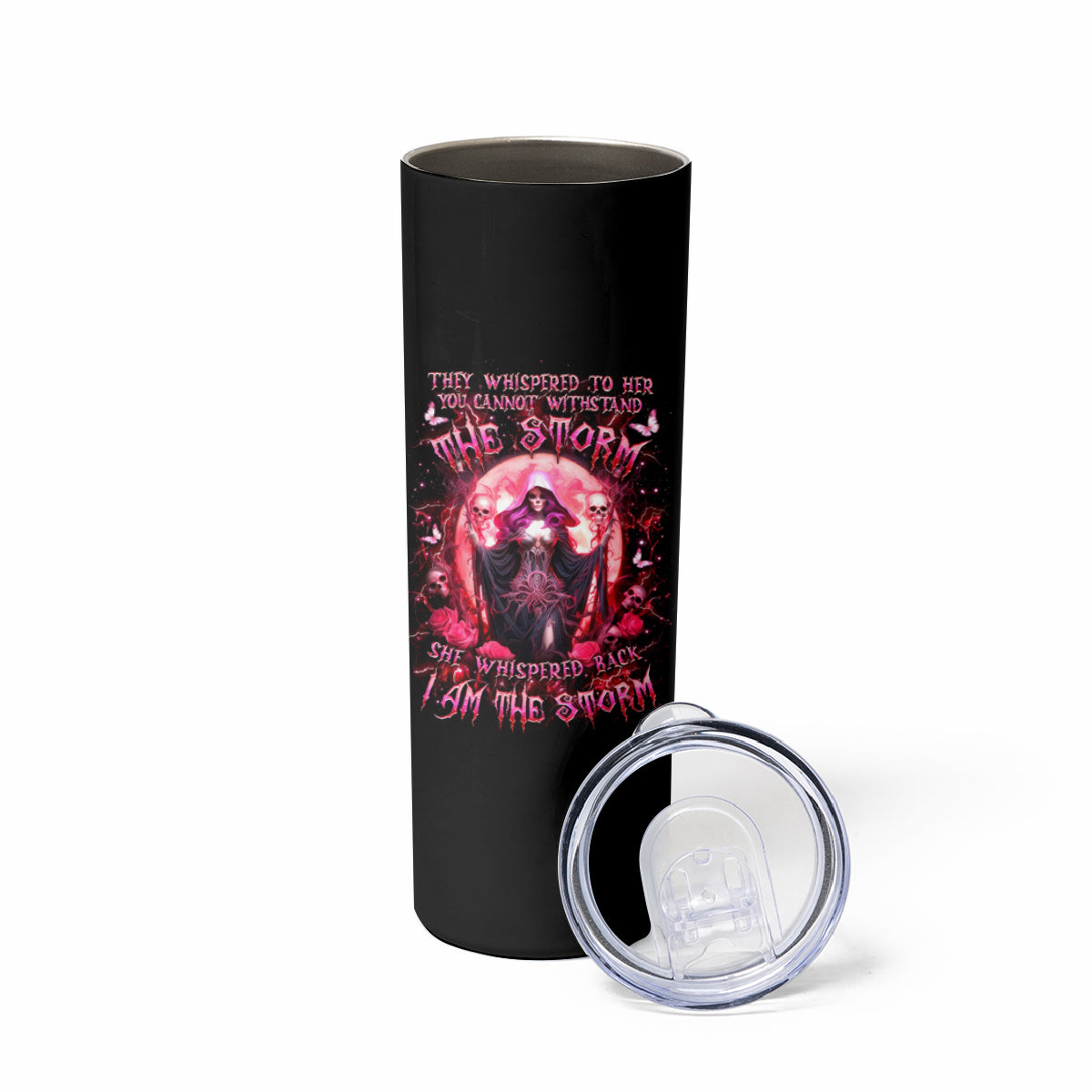 Witch Skull Skinny Tumbler She Whispered Back Iam The Storm